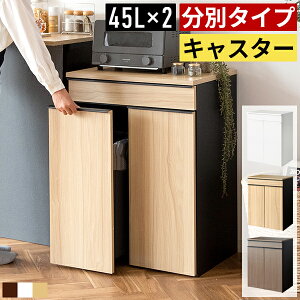 【最大5,000円OFFクーポン配布】【楽天1位】ゴミ箱 ごみ箱 薄型 分別 白 45リットル 45l おしゃれ ダストボックス 分別ごみ箱 分別ゴミ箱 2分別 引き出し付き キャスター付き 木製 木目調 省スペ