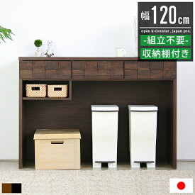 【最大2,000円OFFクーポン配布中】キッチンカウンター テーブル 間仕切り ダストボックス ゴミ箱 120 収納 上 棚 収納棚 完成品 キッチン カウンター 食器棚 ロータイプ レンジ台 レンジボード 大型レンジ対応 キッチン収納 キッチンラック 作業台 引き出し