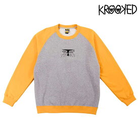 スケボー メンズ Tシャツ KROOKED クルキッド CREWNECK SWEAT FACES GRY/GOLD ブランド スケートボード SKATE あす楽 公式 正規店 コンビニ受取り可能