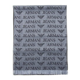 アルマーニジーンズ ARMANI JEANS マフラー メンズ イーグルロゴ ロゴ柄 ウール グレー 送料無料/込 卒業祝入学祝プレゼント