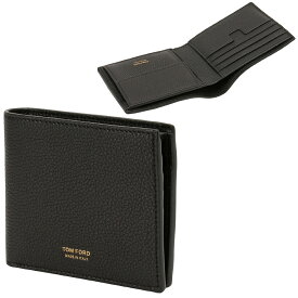 トムフォード TOM FORD 二つ折り財布 ミニ財布 メンズ レザー ロゴ ブラック×ゴールド T LINE CLASSIC BIFOLD WALLET WITH COIN SLOT 送料無料/込 父の日ギフト