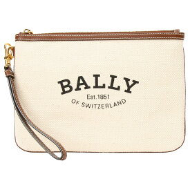 バリー BALLY クラッチバッグ ハンドポーチ レディース メンズ ユニセックス ロゴプリント シンプル ナチュラル/ブラウン×ゴールド 送料無料/込 卒業祝入学祝プレゼント