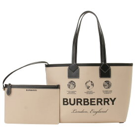 バーバリー BURBERRY トートバッグポーチセット ハンドバッグ ショルダーバッグ レディース ロゴ シンプル レザーハンドル ベージュ×ゴールド 送料無料/込 卒業祝入学祝プレゼント