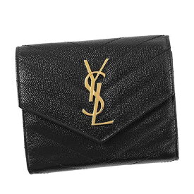 サンローラン SAINT LAURENT 三つ折り財布 レディース レザー ロゴ BK YSL MONO 送料無料/込 卒業祝入学祝プレゼント