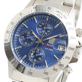 エルジン ELGIN 腕時計 メンズ クロノグラフ デイト アナログ ブルー シルバー 送料無料/込 父の日ギフト