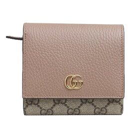 グッチ GUCCI 二つ折り財布 ミニ財布 レディース レザー モノグラム柄 ベージュ×ピンク ゴールド 送料無料/込 卒業祝入学祝プレゼント