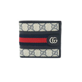 グッチ GUCCI 二つ折り財布 ミニ財布 メンズ ロゴ モノグラム柄 ボーダー柄 ベージュ×ブルー 送料無料/込 卒業祝入学祝プレゼント