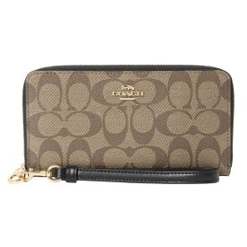 コーチ COACH 長財布 ロングウォレット レディース ラウンドファスナー モノグラム柄 レザー カーキ/ブラック 送料無料/込 父の日ギフト