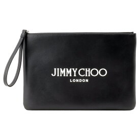 【最大10%OFFクーポン4/1_13時まで】ジミーチュウ JIMMY CHOO クラッチバッグ セカンドバッグ ポーチ レディース メンズ ユニセックス レザー ロゴ ブラック/ホワイト×シルバー 送料無料/込 卒業祝入学祝プレゼント