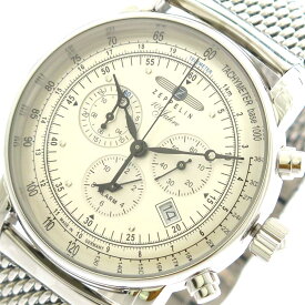 ツェッペリン Zeppelin 腕時計 メンズ クロノグラフ メッシュベルト デイト シルバー 送料無料/込 父の日ギフト
