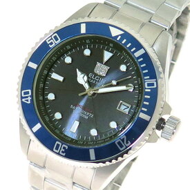 エルジン ELGIN 腕時計 メンズ ソーラー クオーツ ダイバーズ ブラック×シルバー 送料無料/込 父の日ギフト
