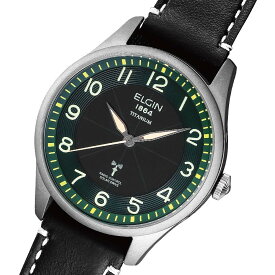 エルジン ELGIN 腕時計 メンズ ソーラー チタン クオーツ ブラック×グリーン 送料無料/込 父の日ギフト