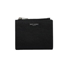 サンローラン SAINT LAURENT 二つ折り財布 ミニ財布 メンズ レディース ユニセックス レザー ロゴ シンプル ブラック系 送料無料/込 卒業祝入学祝プレゼント