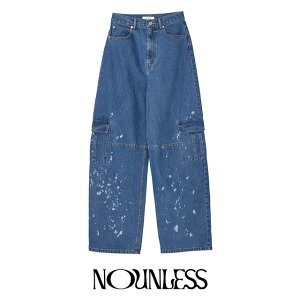 �i�E�����X NOUNLESS �f�j�� �f�B�X�`���[�W �v�����e�B���O �J�[�S �p���c DENIM DISCHARGE PRINTHING CARGO PANTS �f�j�� �J�[�S�p���c ���f�B�[�X �y2024 �V��z�M�t�g �v���[���g