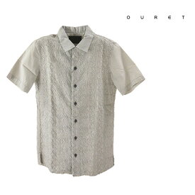 【送料無料】OURET/オーレット 刺繍コットンシャツ メンズ トップス 襟 柄 コットン 半袖 夏 グレー