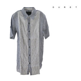 【送料無料】OURET/オーレット ストライプシャツ メンズ トップス 襟 コットン 半袖 夏 グレー ロング 柄 抜け感 ボタン