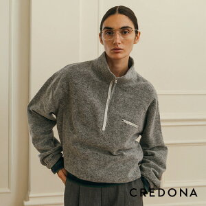 �N���h�i CREDONA �E�[�� �p�C�� �n�[�t �W�b�v �g�b�v�X WOOL PILE HALF ZIP TOP �n�C�Q�[�W �y2025 �V��z �v���[���g �M�t�g