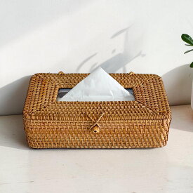 ラタン ティッシュケース ふた付き 天然籐 ソフトパック対応 ティッシュボックスカバー 約27×14×8cm 手編み おしゃれ ナチュラル ベトナム製 RTA-938