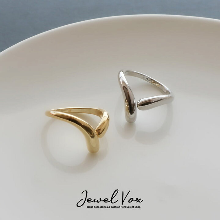 楽天市場 ネコポス送料無料 リング 指輪 レディース 金属アレルギー V字 メタル ゴールド シルバー ごつめ シンプル 重ね付け 重ねづけ 重ね着け ニッケルフリー 安心 トレンド 大ぶり デイリー カジュアル 女性 ブランド 13号 フリーサイズ 太め Jewelvox