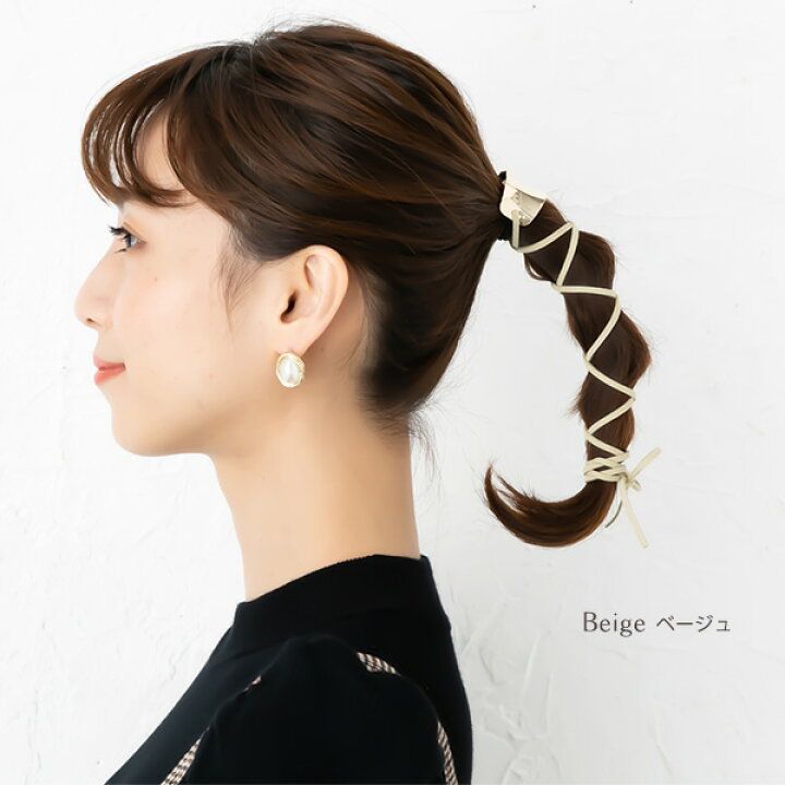 楽天市場 ネコポス送料無料 ポニーフック ヘアアクセサリー ポニーテール ヘアアレンジ 編み込み 紐付き スウェード 紐 スエード リボン ゴールド メタル 大人っぽい シンプル おしゃれ 可愛い 結婚式 パーティー 二次会 トレンド ブランド Jewelvox ジュエルボックス
