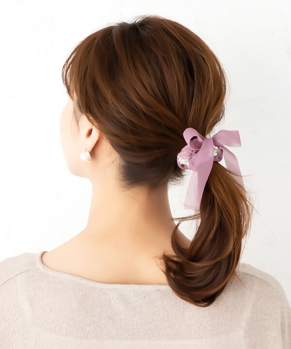楽天市場 ネコポス送料無料 シュシュ ヘアアクセサリー ヘアゴム シフォン パール リボン モチーフ まとめ髪 ヘアアレンジ 結婚式 パーティー ネイビー クリーム ピンク モーヴ 可愛い 大人 レディース 女性 ブランド ポイント消化 消費 Jewelvox ジュエルボックス