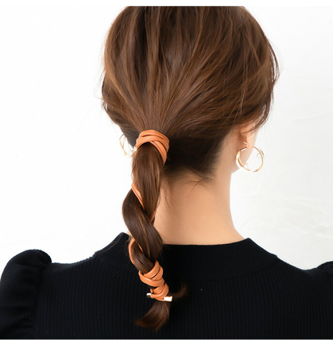 楽天市場 ネコポス送料無料 ワイヤーポニー ヘアゴム ヘアアクセサリー レザー 合皮 細 紐 リボン 長め ロング まとめ髪 結婚式 カーキ キャメル ダークブラウン ベージュ パーティー 二次会 七五三 Jewelvox ジュエルボックス