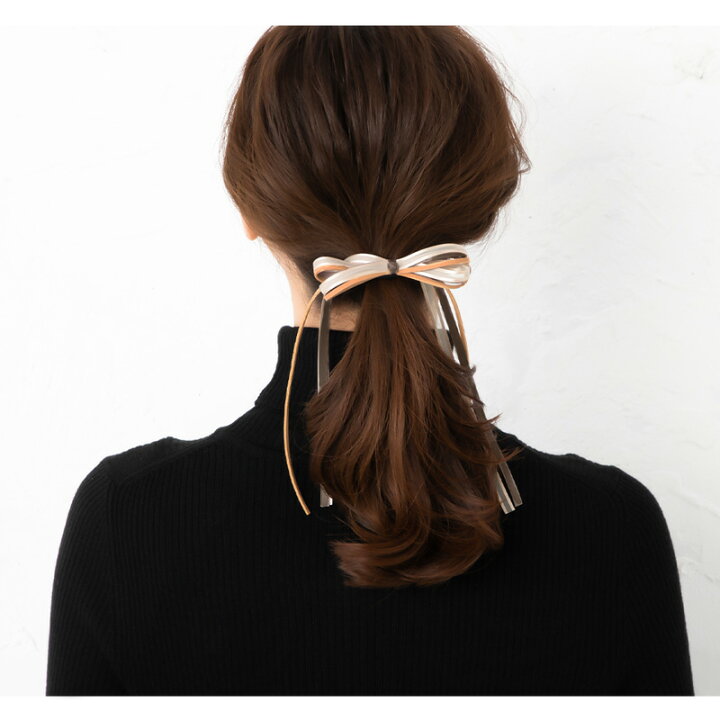 楽天市場 ネコポス送料無料 ヘアゴム 大人っぽい ヘアアクセサリー バイカラー ロング リボン 細 シンプル レディース まとめ髪 ポニーテール おしゃれ 可愛い 結婚式 パーティー フォーマル プレゼント 女性 母の日 Jewelvox ジュエルボックス