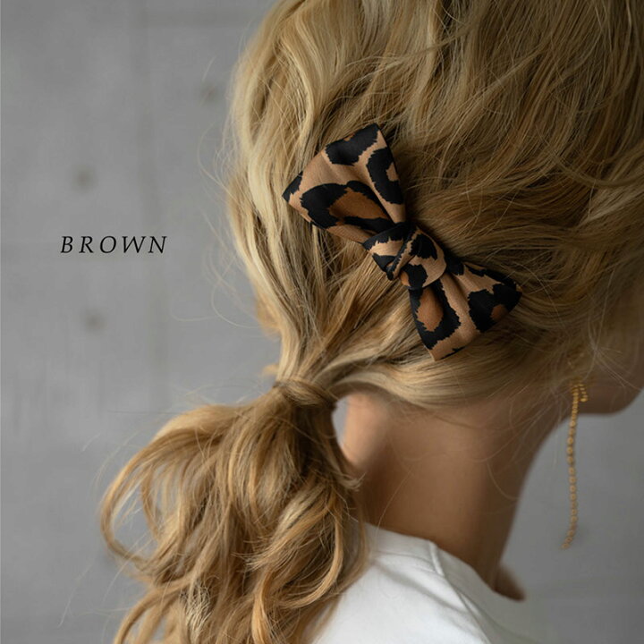 ベージュ】レオパード 上品リボン 春リボン バンスクリップ ミンミン  
