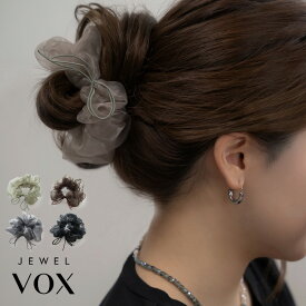 【7/18は店内全品P10倍!】 シュシュ ヘアゴム ヘアアクセ レディース まとめ髪 透け感 オーガンジー りぼん リボン 大人かわいい デイリー シンプル キッズ 子供 ブラック ブラウン グレー カーキ 女性 メール便送料無料