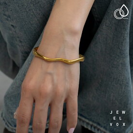 【メール便送料無料】 バングル ステンレス 金属アレルギー レディース サージカルステンレス ウェーブ ニュアンス ゴールド シルバー 重ね付け 可愛い デイリー シンプル オシャレ 普段使い カジュアル 女性