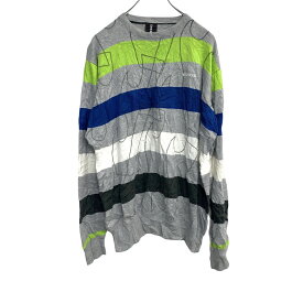 【中古】【古着】 BILLABONG コットンニットセーター Lサイズ ボーダー グレー 白 青 黄緑 古着卸 アメリカ仕入 t2203-3055