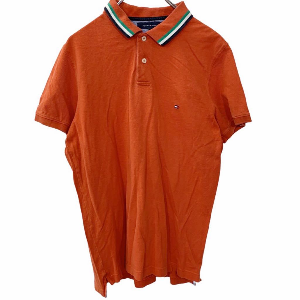 TOMMY HILFIGER ポロシャツ オレンジ レッド 刺繍 Lサイズ-
