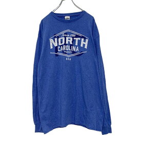 【中古】【古着】 DELTA 長袖 プリント Tシャツ L ブルー ロンT NORTH CAROLINA ロゴ 古着卸 アメリカ仕入 a503-5252