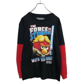 【中古】【古着】 ANGRY BIRDS × STAR WARS レイヤード 長袖 プリント Tシャツ ユースサイズ 14/16 160～ ブラック レッド 古着卸 アメリカ仕入 a503-6897