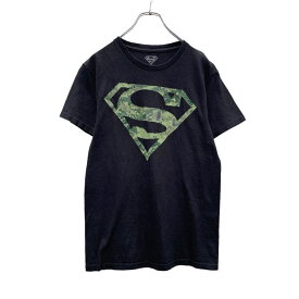 【中古】【古着】 Superman 半袖 プリント Tシャツ S ブラック 迷彩 スーパーマン シンボル キャラクター マーベル 古着卸 アメリカ仕入 a506-6613