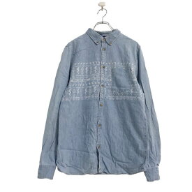 【中古】【古着】 H&M 長袖 デニム シャツ S ライトブルー エイチアンドエム ボタンダウン ネイティブ柄 古着卸 アメリカ仕入 a507-5717