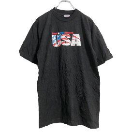 【中古】【古着】 BAYSIDE 半袖 プリント Tシャツ M ブラック ホワイト レッド ブルー ベイサイド アメリカ製 古着卸 アメリカ仕入 a507-6453