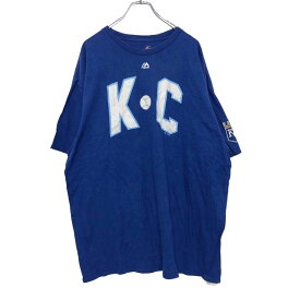 【中古】【古着】 Majestic 半袖 プリントTシャツ 2XL ブルー ホワイト マジェスティック ビッグサイズ KC ボール 古着卸 アメリカ仕入 a508-5455