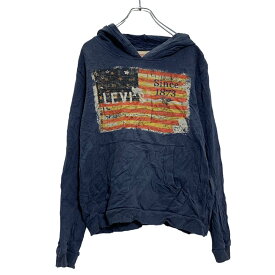 【中古】【古着】 Levi's プリント スウェット パーカー 16 ネイビー オレンジ リーバイス フーディー 古着卸 アメリカ仕入 a602-5701