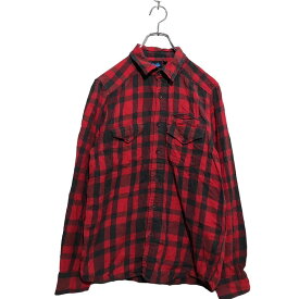 【中古】【古着】 KAVU 長袖 チェックシャツ S レッド ブラック カブー ダブルポケット 古着卸 アメリカ仕入 a603-5085