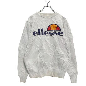 【中古】【古着】 ellesse ロゴ スウェット トレーナー S ホワイト ネイビー エレッセ 裏起毛 古着卸 アメリカ仕入 a603-5888