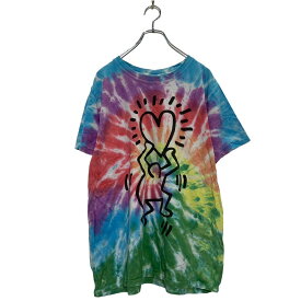 【中古】【古着】 Keith Haring 半袖 タイダイTシャツ XL～ ライトブルー ピンク グリーン キースヘリング イラストプリント 古着卸 アメリカ仕入 a603-6194