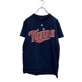 【中古】【古着】 Majestic 半袖 プリントTシャツ S ネイビー レッド マジェステック MLB TWINS クルーネック ナンバリング 古着卸 アメリカ仕入 a604-5585