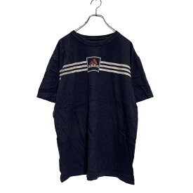 【中古】【古着】 adidas 半袖 プリントTシャツ L ネイビー アディダス クルーネック ボーダー ロゴプリント 古着卸 アメリカ仕入 a604-6002