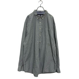 【中古】【古着】 TOMMY HILFIGER 長袖 ストライプシャツ 2XL ホワイト グレー トミーヒルフィガー ボタンダウン 古着卸 アメリカ仕入 a604-7016