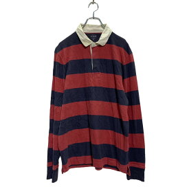 【中古】【古着】 J.CREW 長袖 ボーダーポロシャツ L バーガンディ ネイビー ジェイクルー ラガーシャツ 古着卸 アメリカ仕入 a604-7027