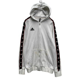 【中古】【古着】 adidas ジップアップ ロゴスウェット パーカー M ホワイト アディダス 裏パイル 古着卸 アメリカ仕入 a605-7264