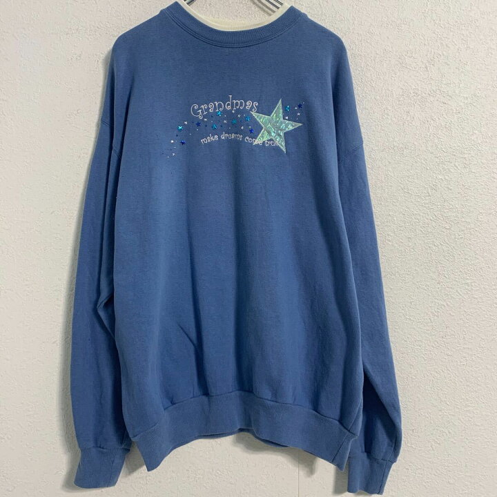 中古 古着 刺繍 スウェット トレーナー プルオーバー 裏起毛 L レディース ブルー 古着卸 アメリカ仕入 a610-5488 古着屋DEN