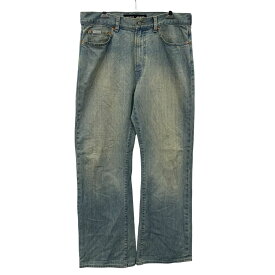 【中古】【古着】 GUESS デニムパンツ W32 ライトブルー ゲス ジップアップ ブラジル製 ブーツカット アメカジ ジーンズ 古着卸 アメリカ仕入 2507-650