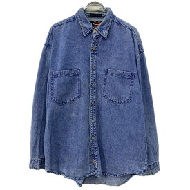 【中古】【古着】 AVALON AC COLLECTION 長袖 デニムシャツ XL ブルー ボタン 胸ポケット コットン100% デニム 無地シャツ アメカジ 春物 a711-5787